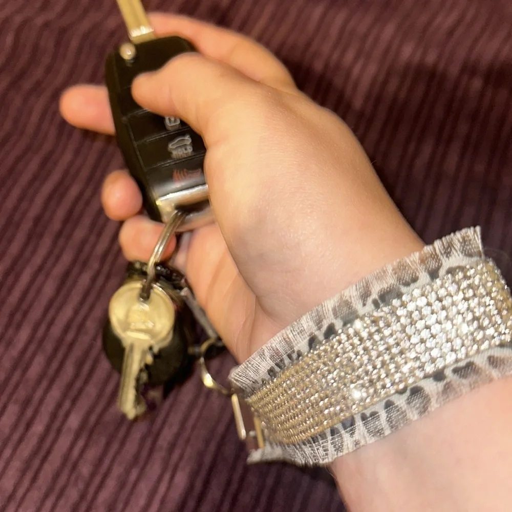 Frayed Rhinestone Wristlet Keychain